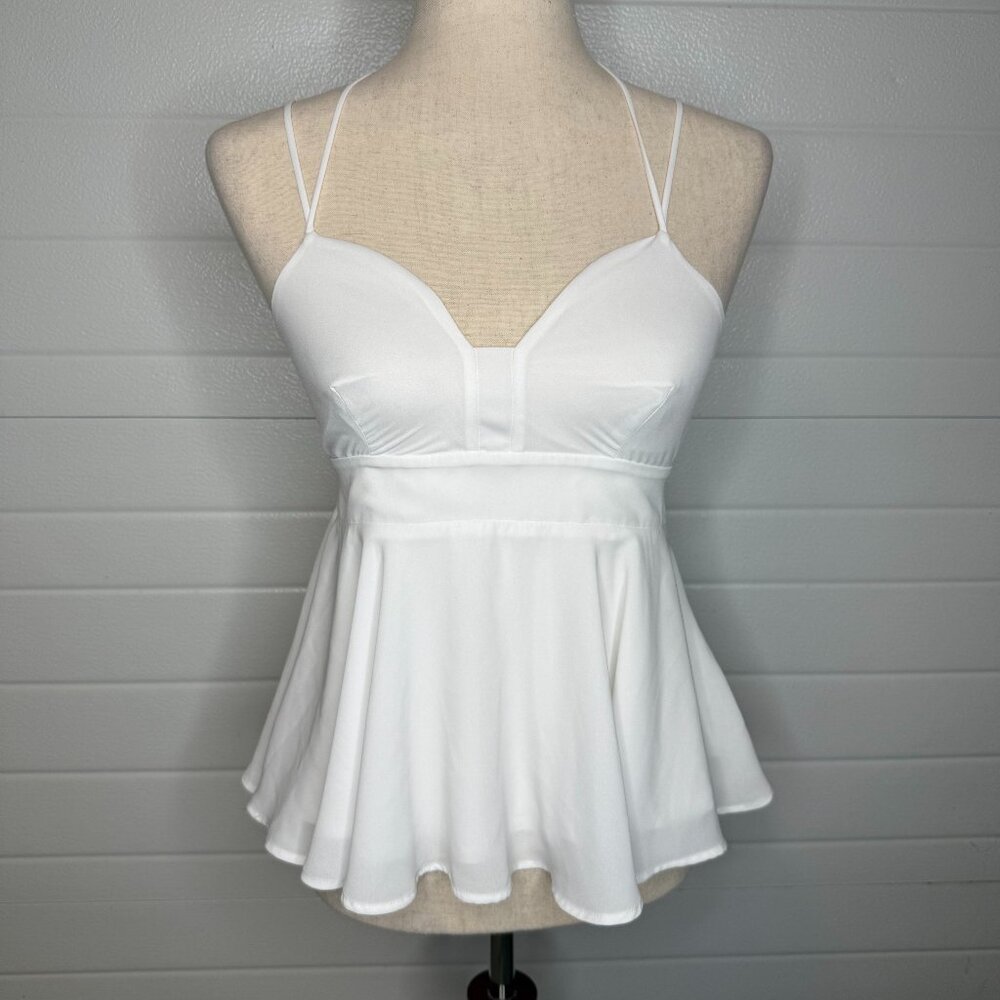 Express White Strappy Peplum Blouse – Small